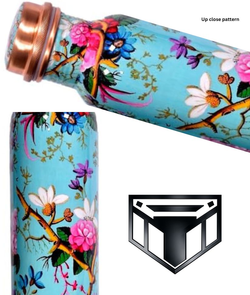 Floral Bliss Handcrafted Copper Water Bottle (Enamel exterior) - 34oz