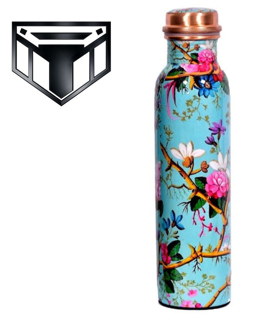 Floral Bliss Handcrafted Copper Water Bottle (Enamel exterior) - 34oz